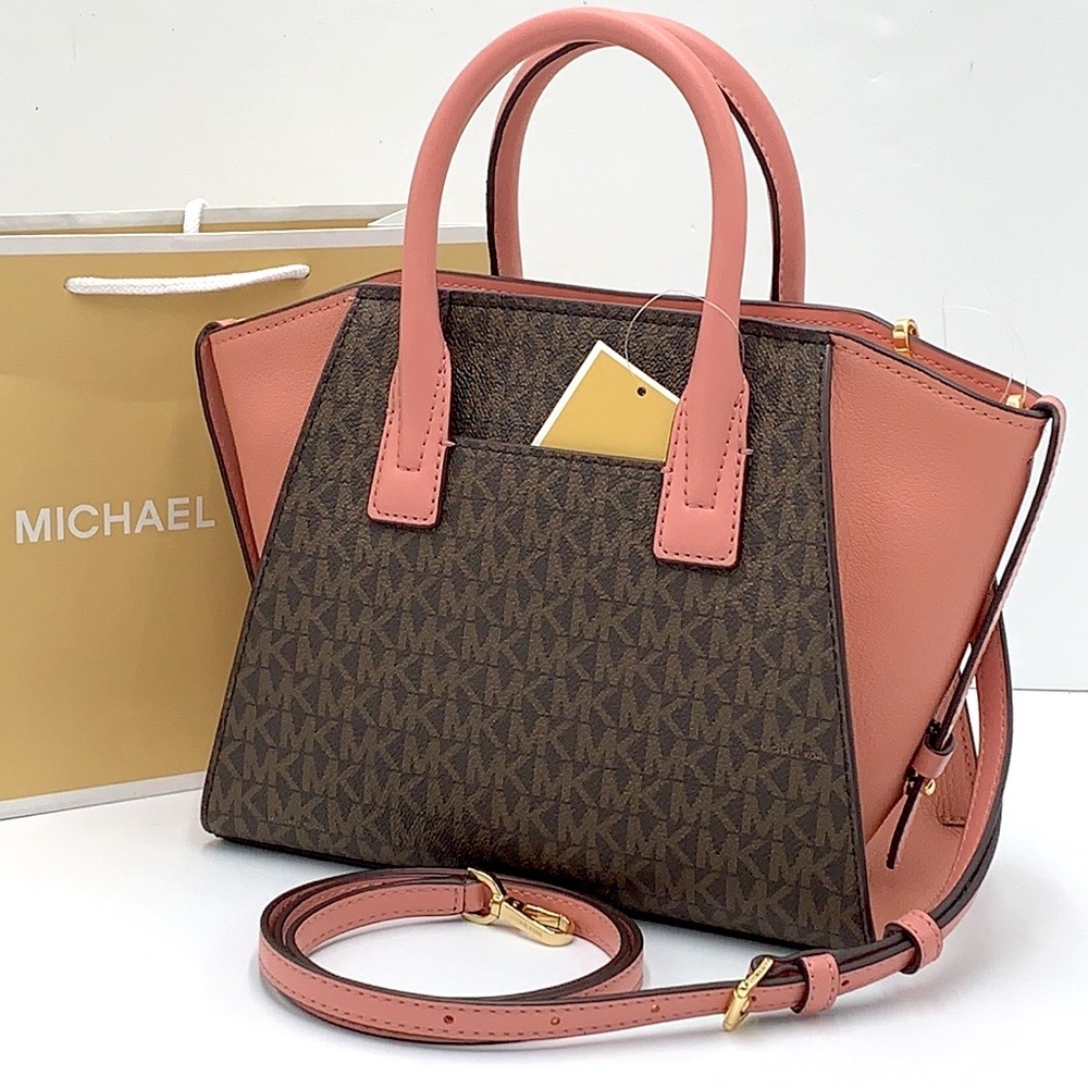 Michael Kors Avril Small Logo Top-Zip Satchel Sunset Rose - Picture 2 of 16